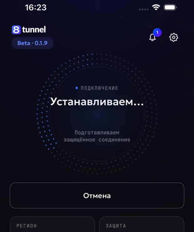 Экран подключения 8Tunnel на iPhone