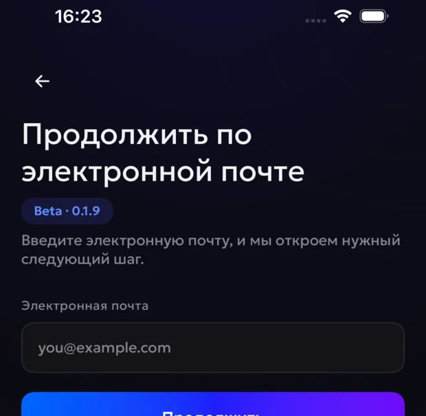 Экран входа по электронной почте в приложении 8Tunnel для iPhone